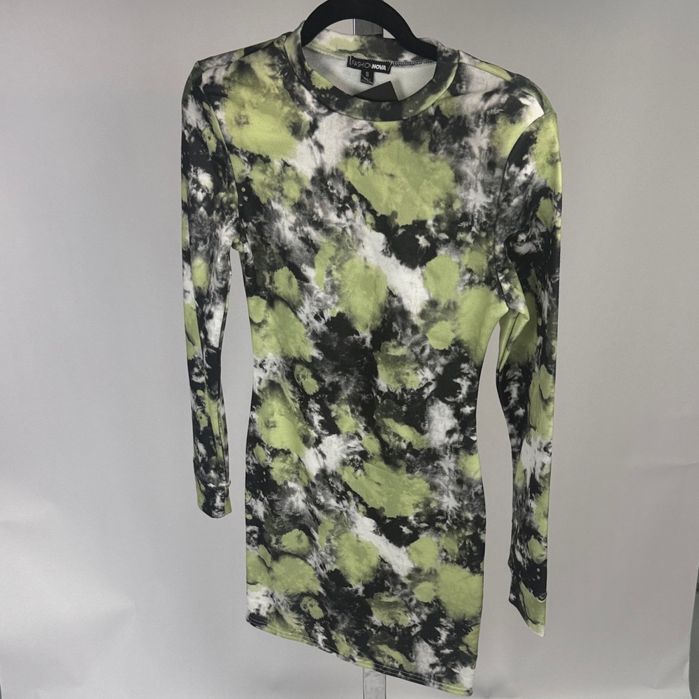 Fashion Nova Black and Green Tie-Dye Dress